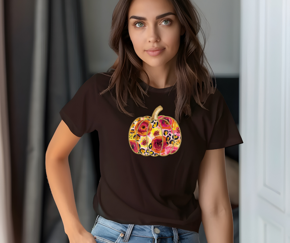 Floral Leopard Pumpkin T-Shirt | Fall Graphic Tee