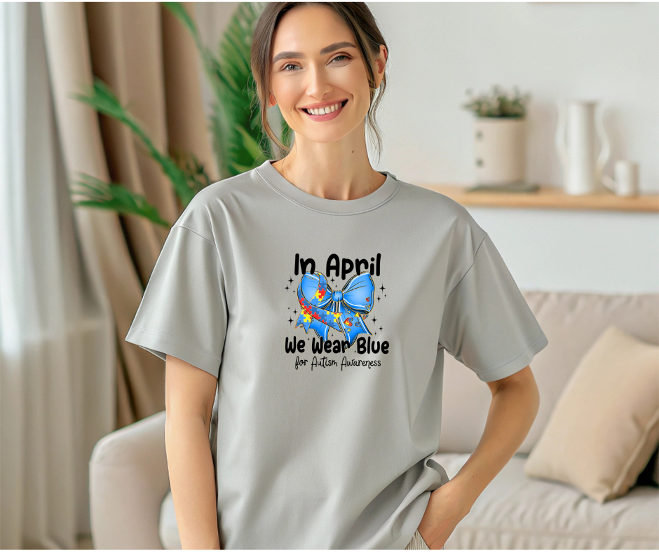 In April we wear blue t-shirt
