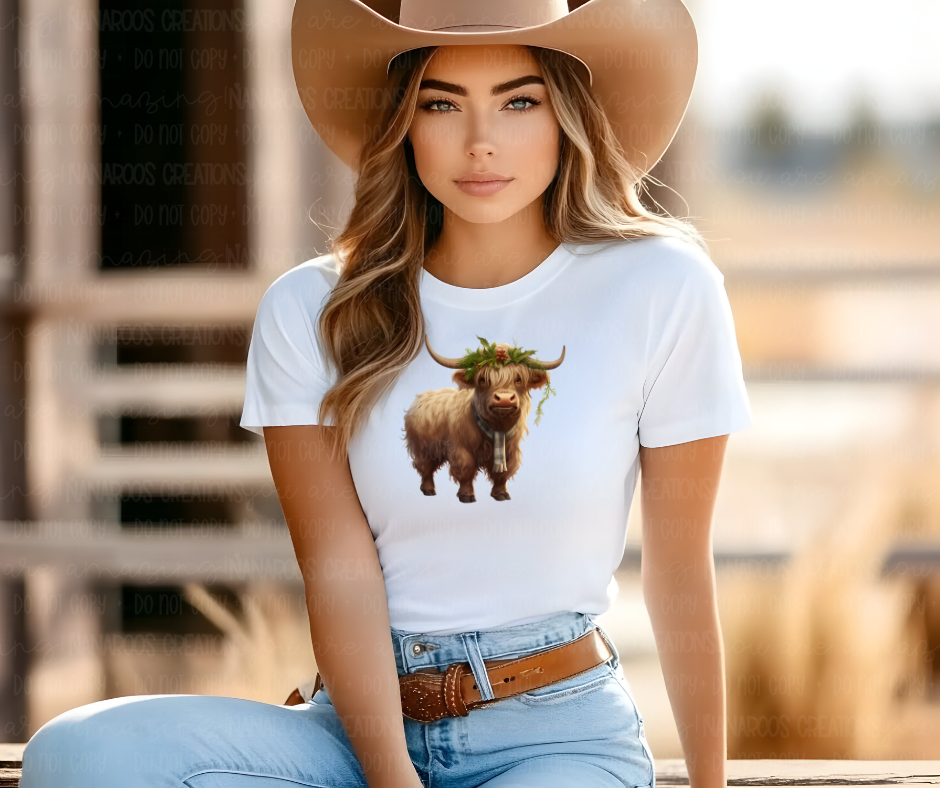 winter highland cow t-shirt