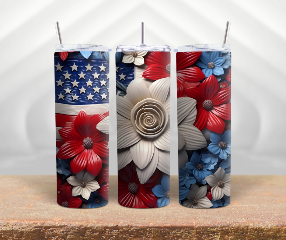 3D Patriotic Flower Tumbler