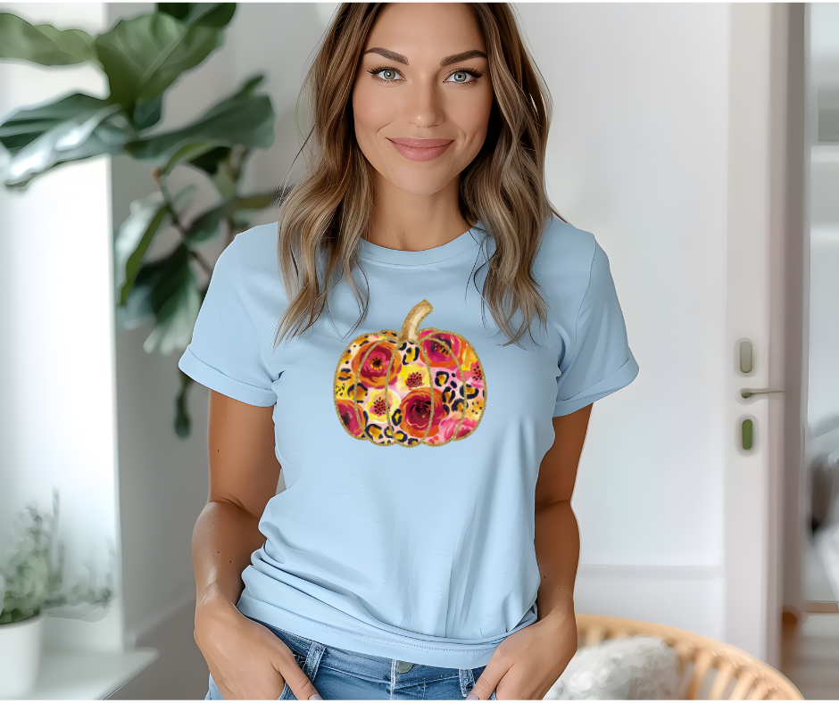 Floral Leopard Pumpkin T-Shirt | Fall Graphic Tee