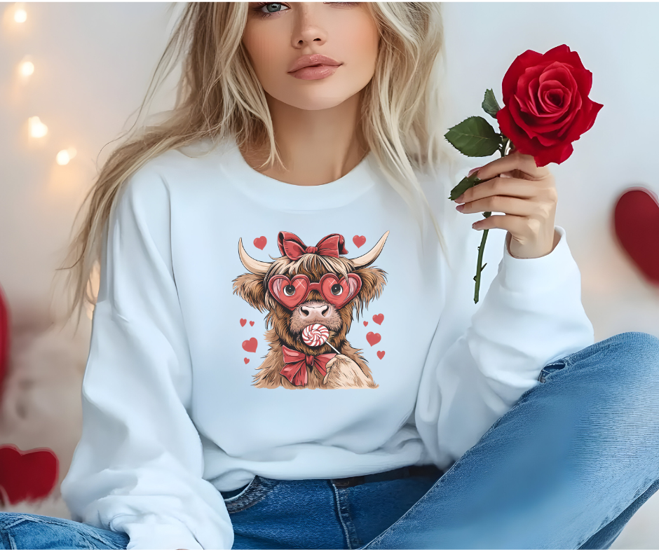 highland cow valentines sweatshirt