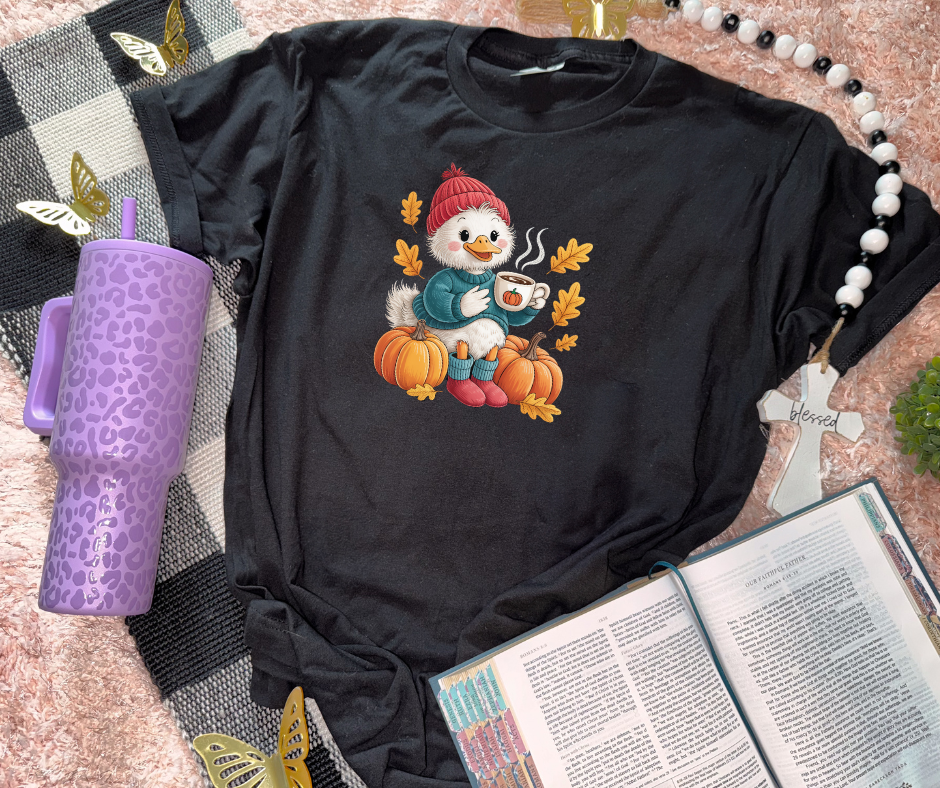 Cute Duck with Coffee and Pumpkin Tee