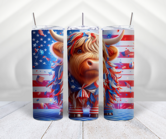 Patriotic Highland Cow Tumbler