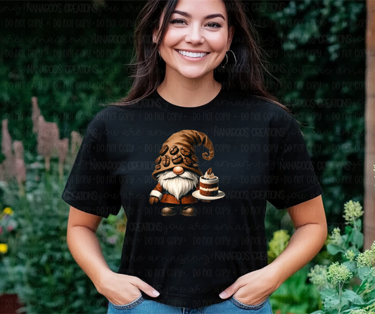 gnome with coffee t-shirt