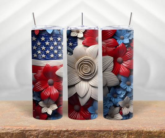 3D Patriotic Flower Tumbler