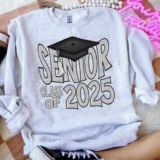 Senior 2025 sweatshirt ( you are choosing color of font, sweatshirt will be ash grey color)